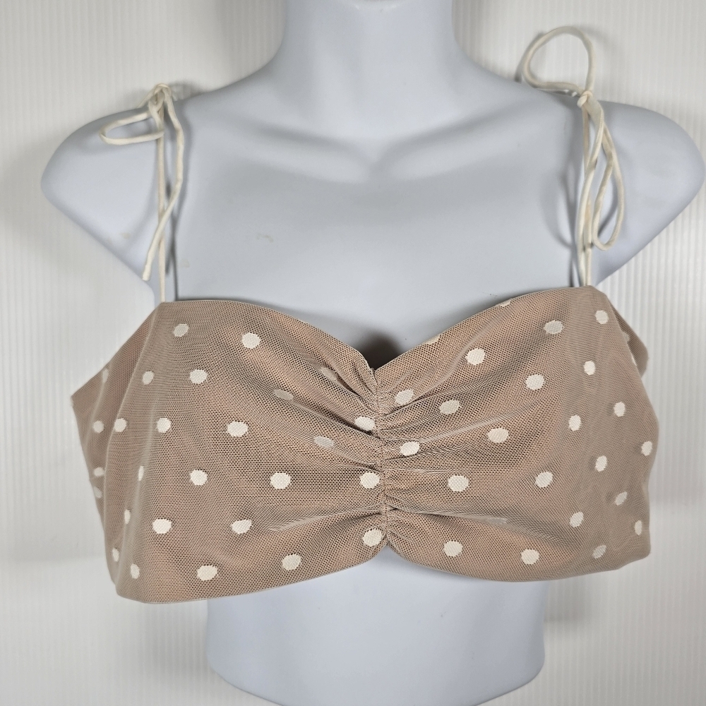 White Fox Women's Beige & White Polka Dot Bandeau Top Mesh Overlay Size L